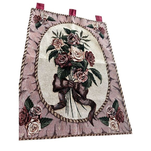 vintage Flower Roses Patten tapestry wall hanging made in USA - Picture 1 of 7